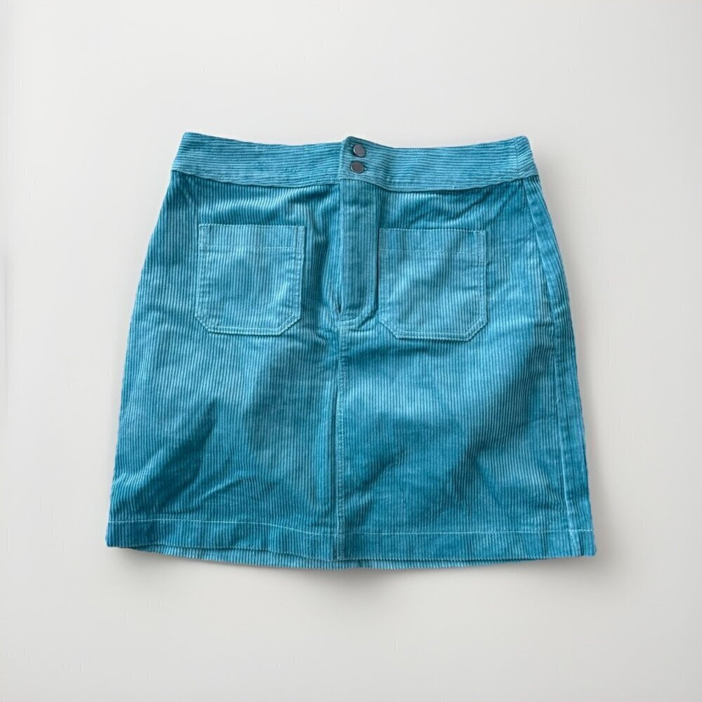LOFT Size 6 Teal Turquoise Blue Corduroy High Waisted Mini Skirt Pockets